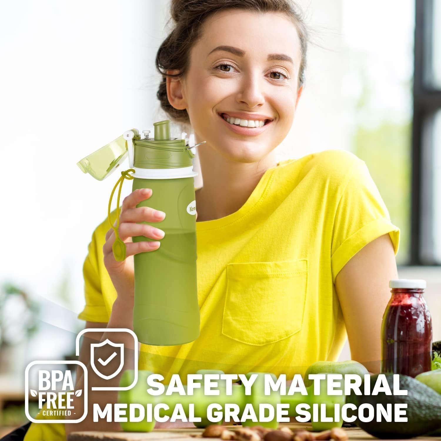 Collapsible Silicone Water Bottles-750Ml,Medical Grade,Bpa Free Travel Water Bottle Can Roll Up,26Oz,Leak Proof Foldable Sports & Outdoor Water Bottles