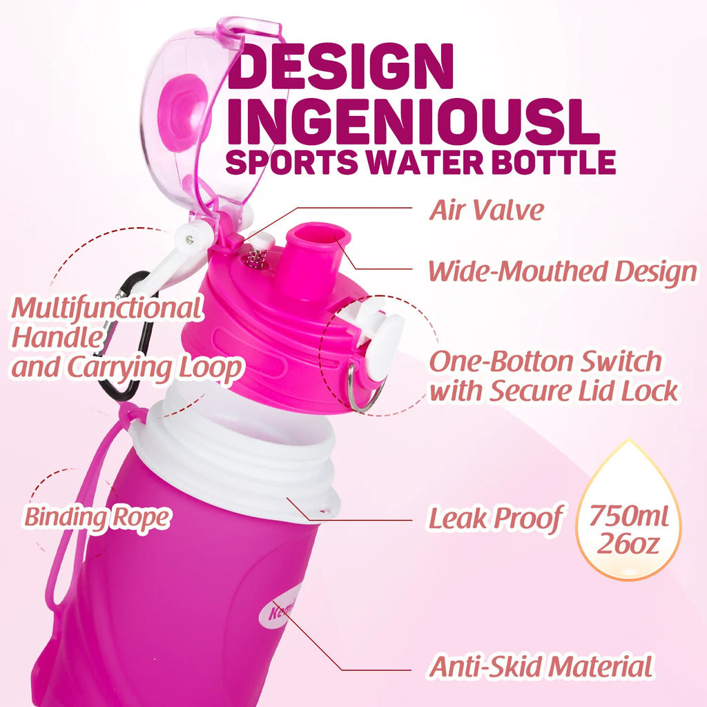 Collapsible Silicone Water Bottles-750Ml,Medical Grade,Bpa Free Travel Water Bottle Can Roll Up,26Oz,Leak Proof Foldable Sports & Outdoor Water Bottles