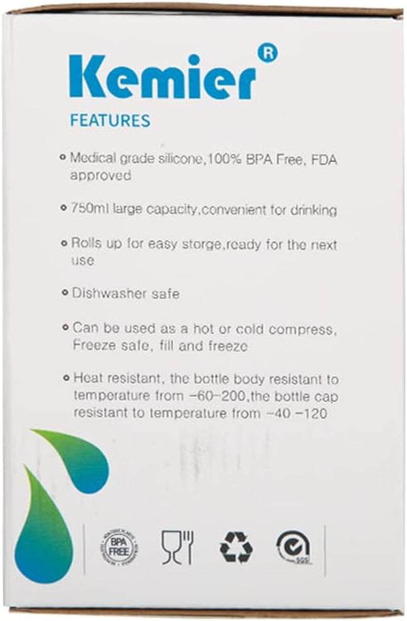 Collapsible Silicone Water Bottles-750Ml,Medical Grade,Bpa Free Travel Water Bottle Can Roll Up,26Oz,Leak Proof Foldable Sports & Outdoor Water Bottles