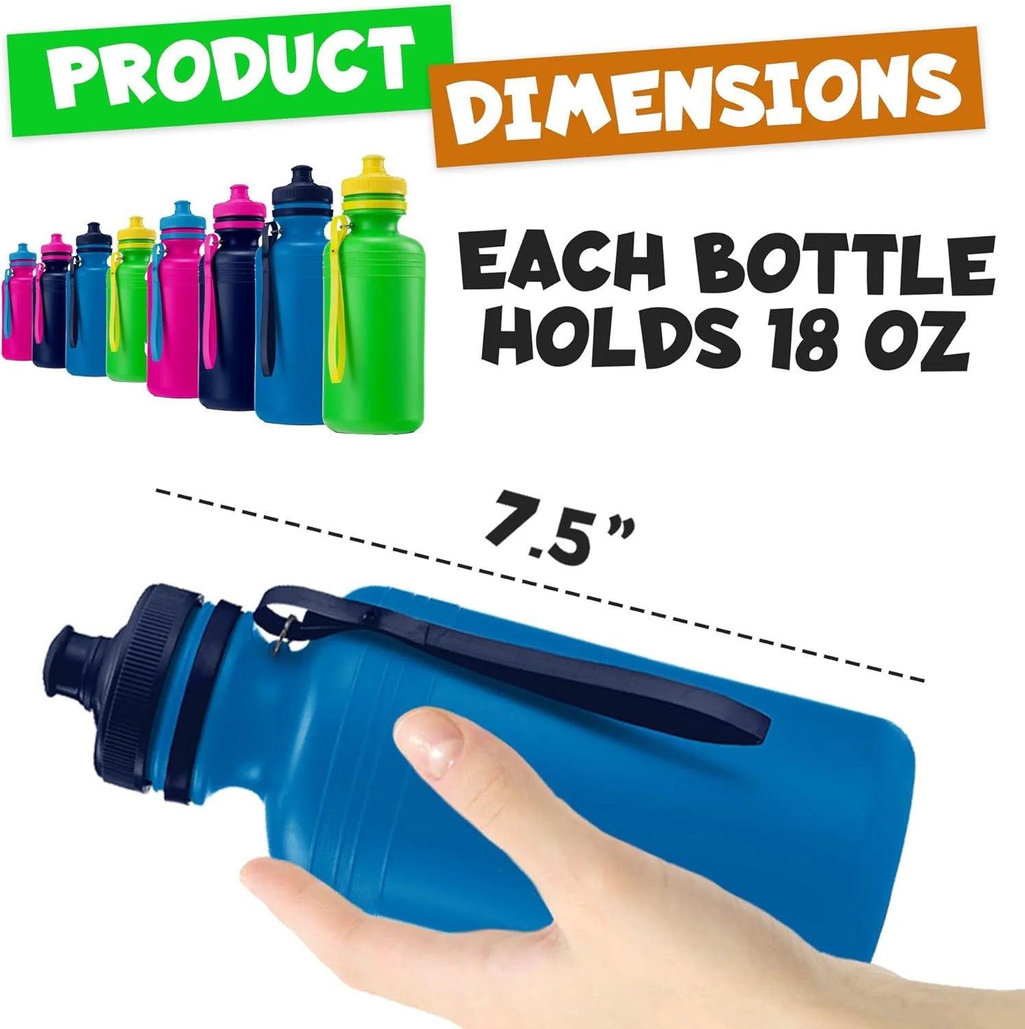 Bulk Water Bottles for Kids - (Pack of 12) 18 Oz - 7.5 Inch Bpa-Free Plastic Water Bottles with Pop-Up Tops & Handles for Summer, Reusable Water Bottles Bulk for School