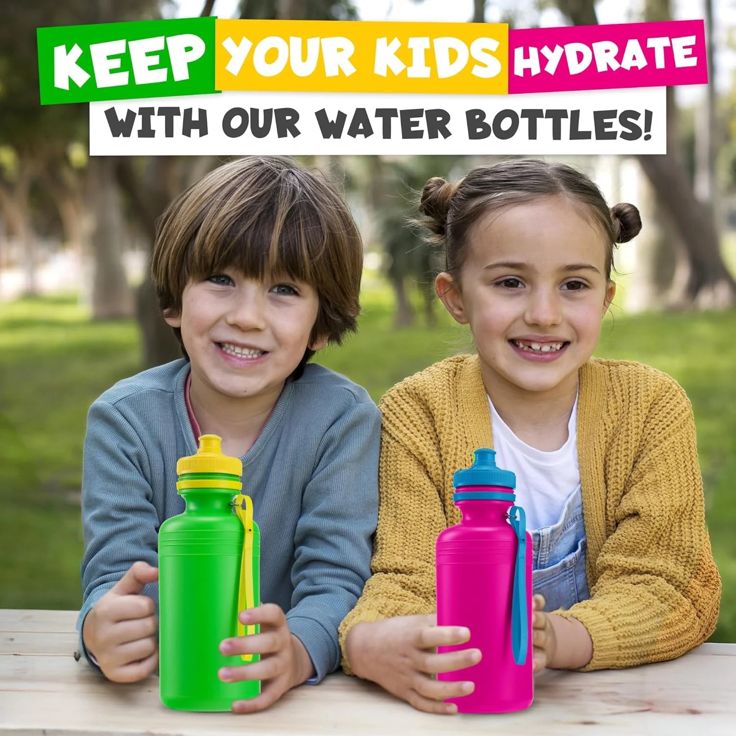Bulk Water Bottles for Kids - (Pack of 12) 18 Oz - 7.5 Inch Bpa-Free Plastic Water Bottles with Pop-Up Tops & Handles for Summer, Reusable Water Bottles Bulk for School