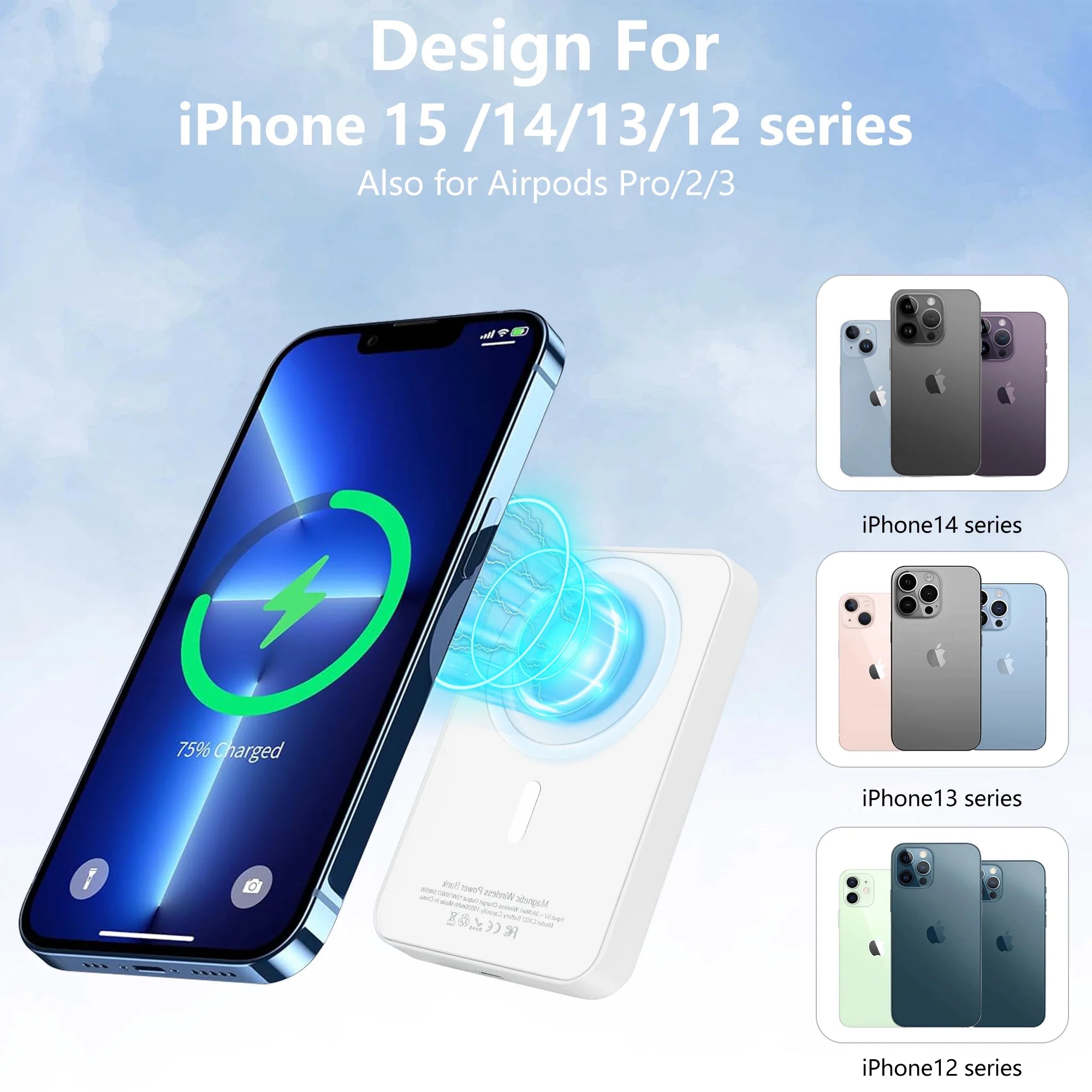 Magnetic Power Bank 3400Mah, Wireless Portable Charger, 20W Fast Charging Battery Pack, Magnetic Battery Pack with Magsafe,For Iphone 16 Pro Max/16 Pro/16/15/14/13/12 Series