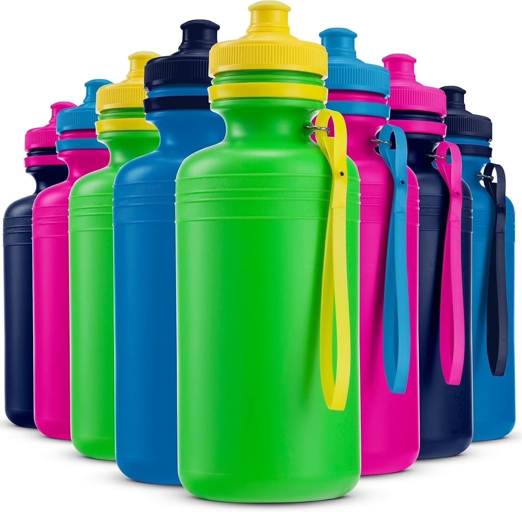 Bulk Water Bottles for Kids - (Pack of 12) 18 Oz - 7.5 Inch Bpa-Free Plastic Water Bottles with Pop-Up Tops & Handles for Summer, Reusable Water Bottles Bulk for School