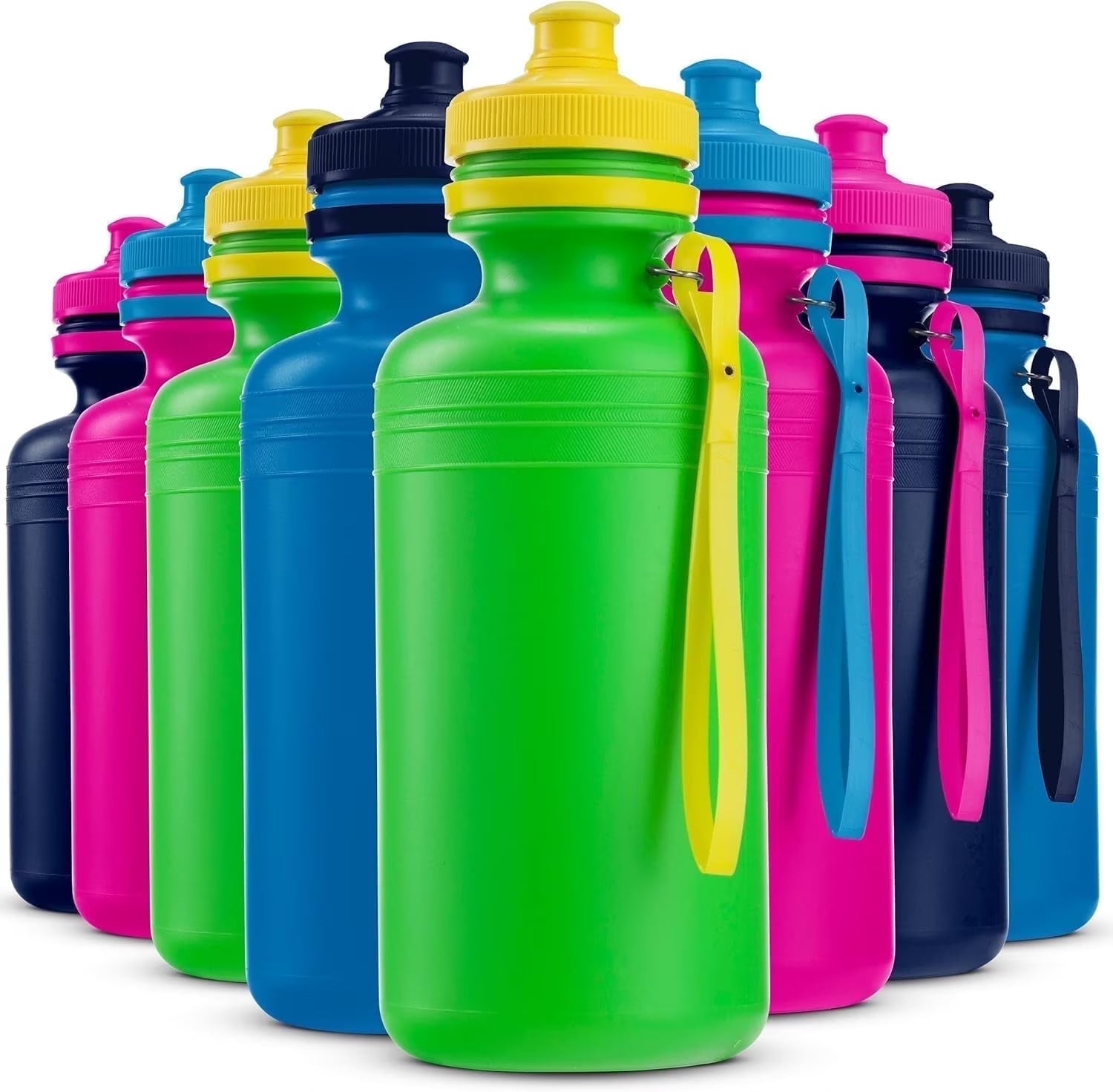 Bulk Water Bottles for Kids - (Pack of 12) 18 Oz - 7.5 Inch Bpa-Free Plastic Water Bottles with Pop-Up Tops & Handles for Summer, Reusable Water Bottles Bulk for School