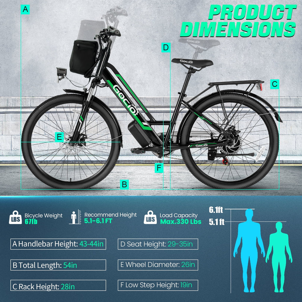 26" Electric Bike for Adults, 500W Electric Commuter Bike 48V 7.8Ah, Shimano 7-Speed, Cruiser City Ebike UL2849