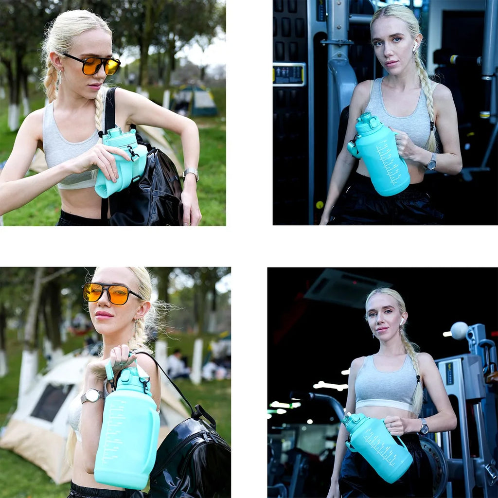 2L/64Oz Silicone Water Bottles Collapsible Travel Water Bottle Roll up Foldable Water Bottles with Straws Travel Camping Hiking