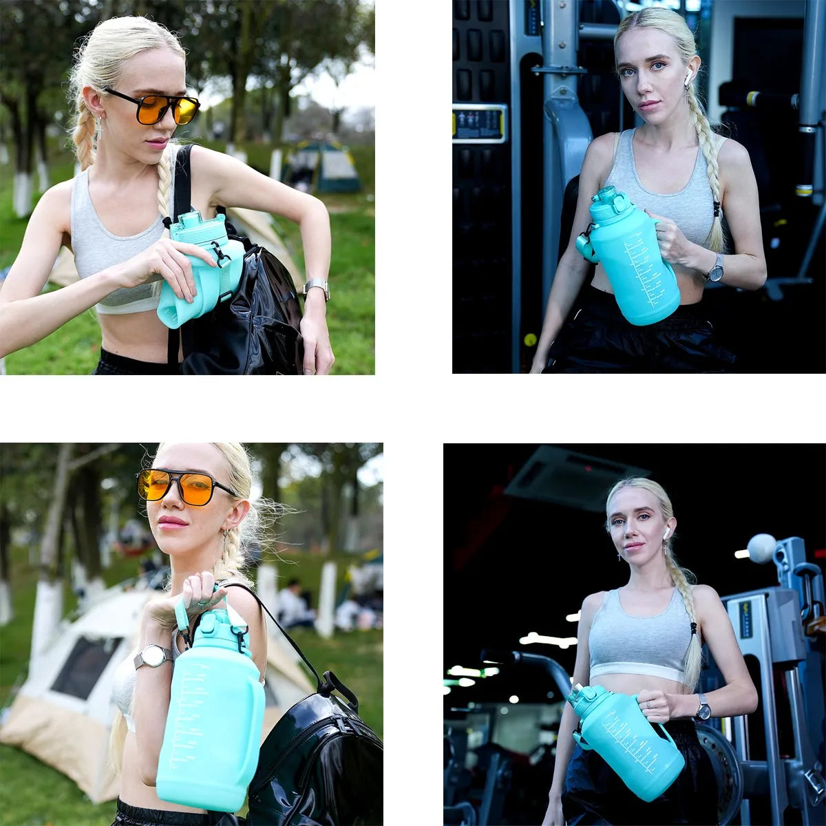 2L/64Oz Silicone Water Bottles Collapsible Travel Water Bottle Roll up Foldable Water Bottles with Straws Travel Camping Hiking