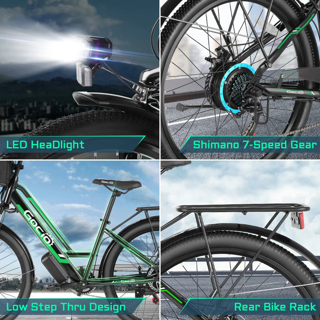 26" Electric Bike for Adults, 500W Electric Commuter Bike 48V 7.8Ah, Shimano 7-Speed, Cruiser City Ebike UL2849