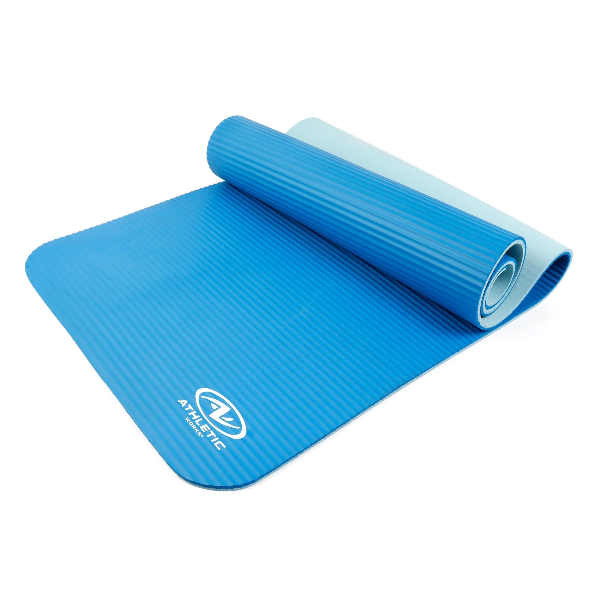 Two Tone Fitness Mat, 10Mm, 72Inx24In, Blue Color, NBR Foam, with Carry Strap