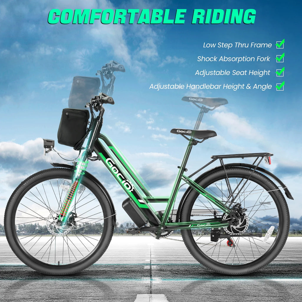 26" Electric Bike for Adults, 500W Electric Commuter Bike 48V 7.8Ah, Shimano 7-Speed, Cruiser City Ebike UL2849