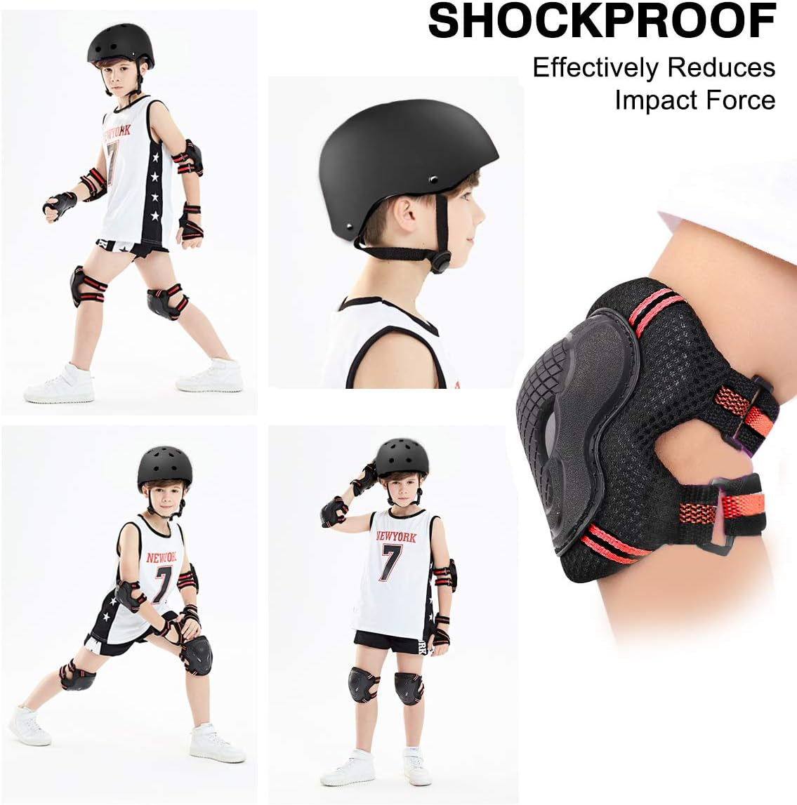 Adjustable Skateboard Skate Helmet with Protective Gear Knee Pads Elbow Pads Wrist Pads for Youth Outdoor Sports, BMX, Skateboard, Scooter, Bike, Roller, Kid'S Protective Gear Set