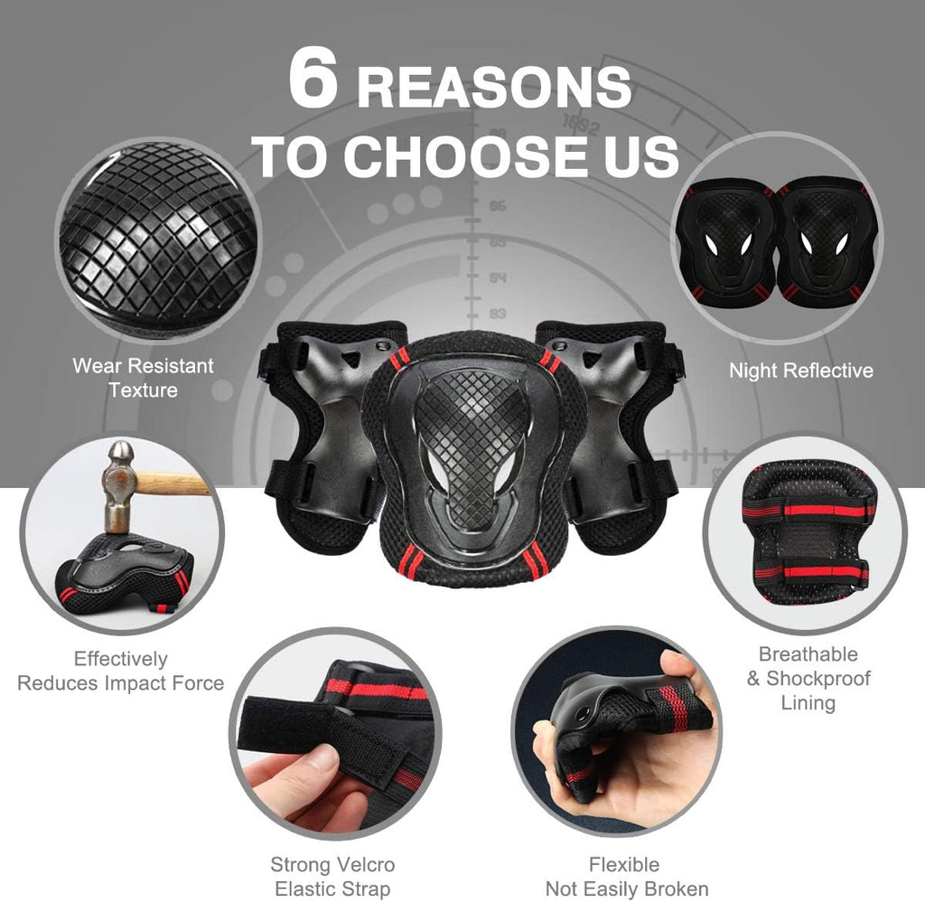 Adjustable Skateboard Skate Helmet with Protective Gear Knee Pads Elbow Pads Wrist Pads for Youth Outdoor Sports, BMX, Skateboard, Scooter, Bike, Roller, Kid'S Protective Gear Set