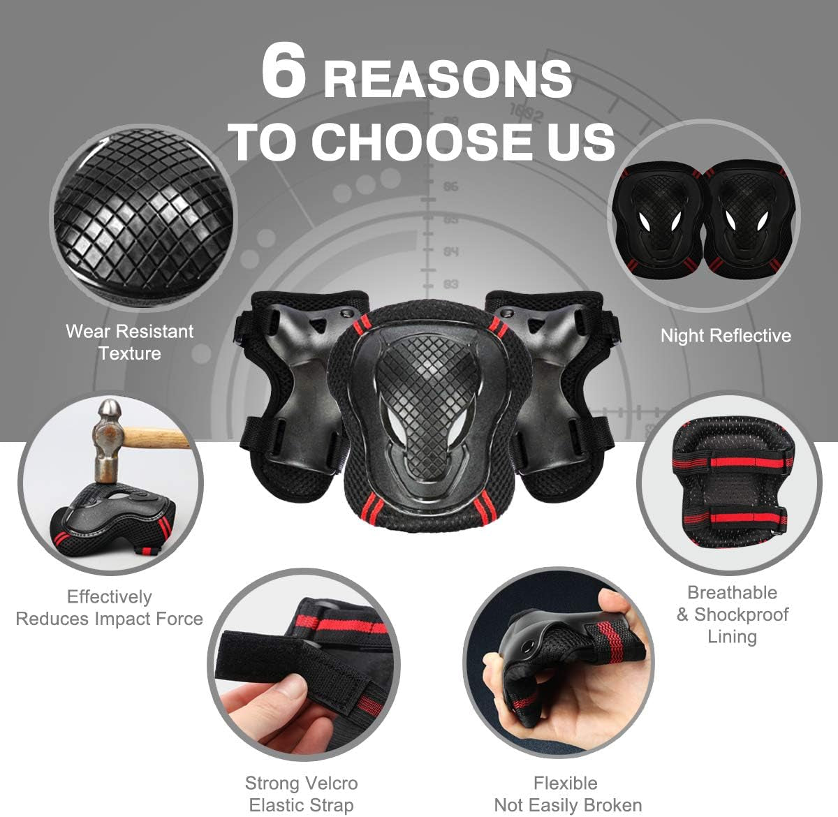 Adjustable Skateboard Skate Helmet with Protective Gear Knee Pads Elbow Pads Wrist Pads for Youth Outdoor Sports, BMX, Skateboard, Scooter, Bike, Roller, Kid'S Protective Gear Set