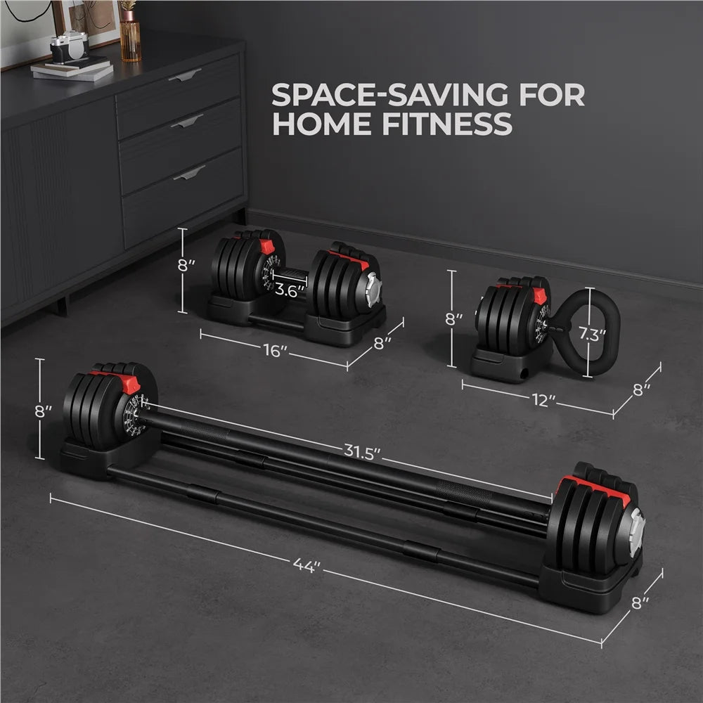 3-in-1 Adjustable Dumbbell Weight Set - 46.41 lbs, Black