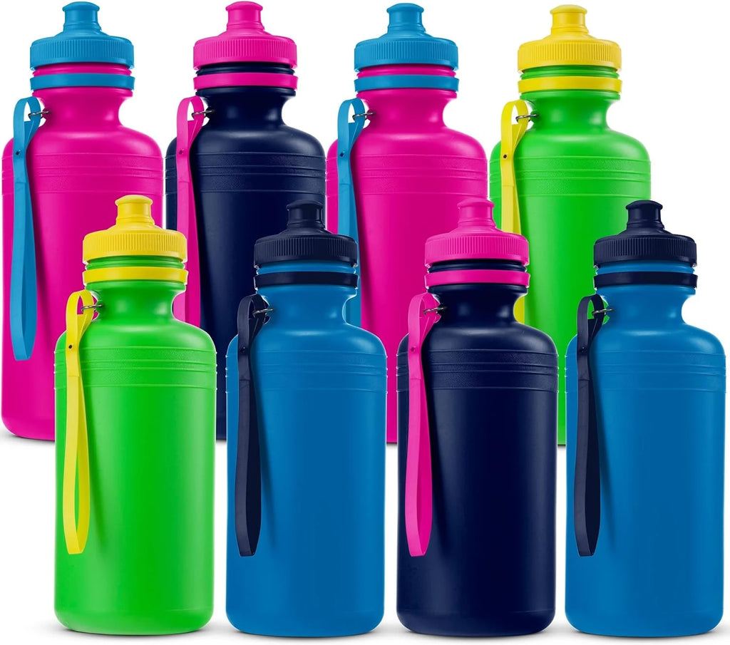 Bulk Water Bottles for Kids - (Pack of 12) 18 Oz - 7.5 Inch Bpa-Free Plastic Water Bottles with Pop-Up Tops & Handles for Summer, Reusable Water Bottles Bulk for School