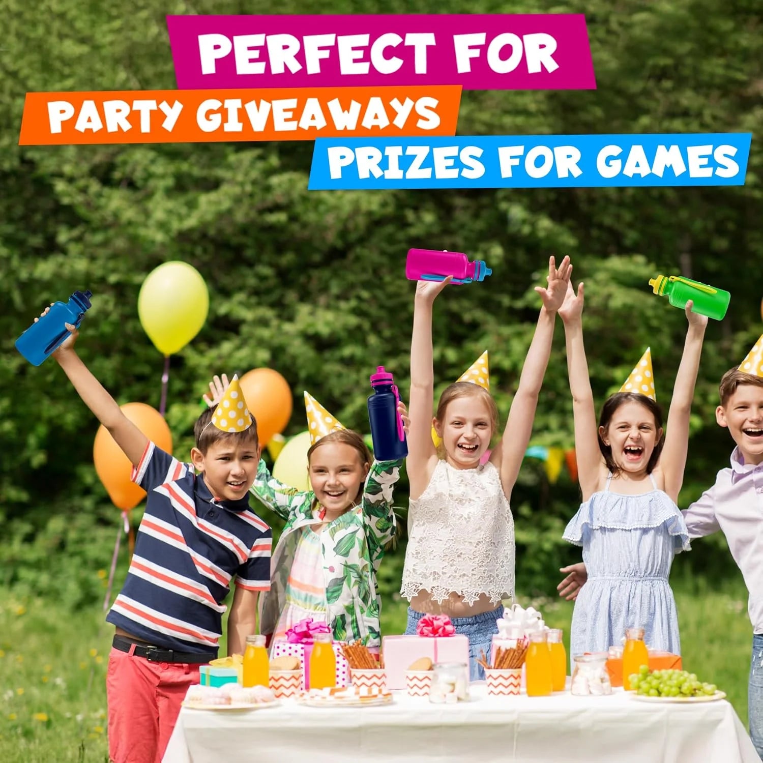 Bulk Water Bottles for Kids - (Pack of 12) 18 Oz - 7.5 Inch Bpa-Free Plastic Water Bottles with Pop-Up Tops & Handles for Summer, Reusable Water Bottles Bulk for School