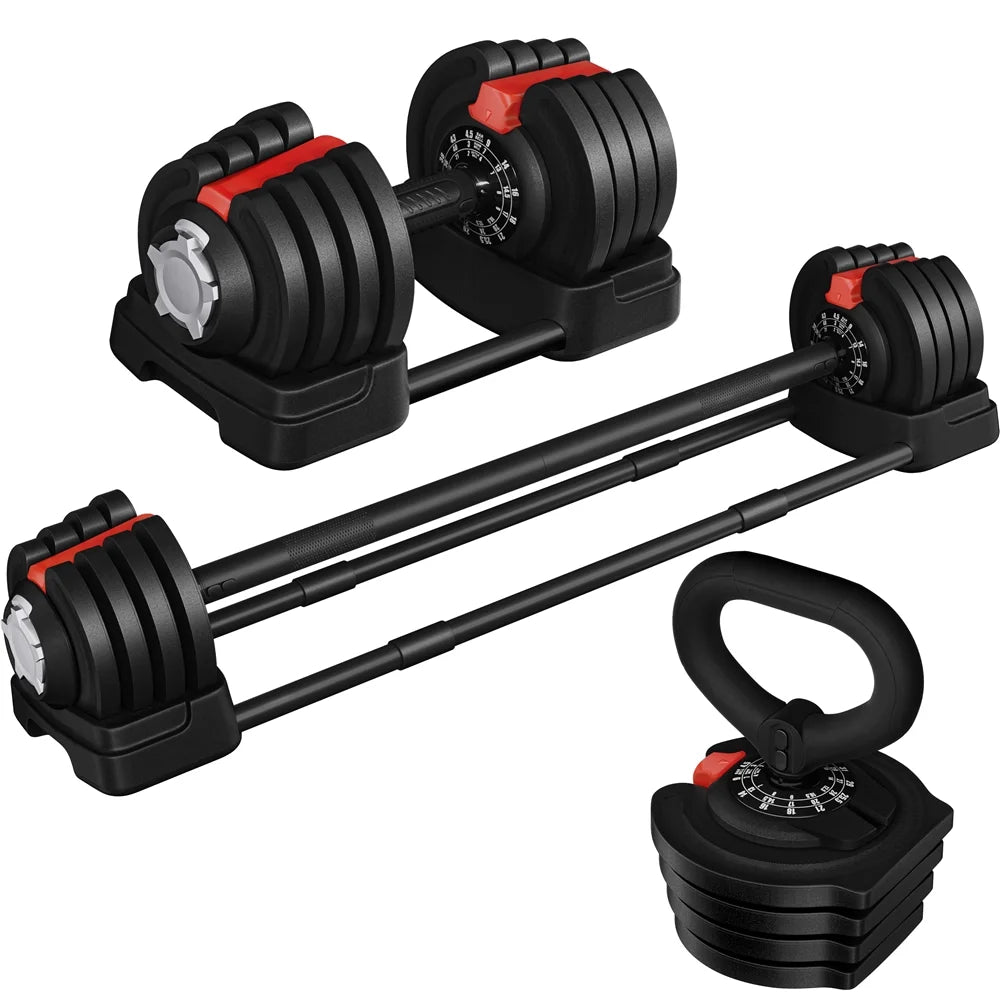 3-in-1 Adjustable Dumbbell Weight Set - 46.41 lbs, Black