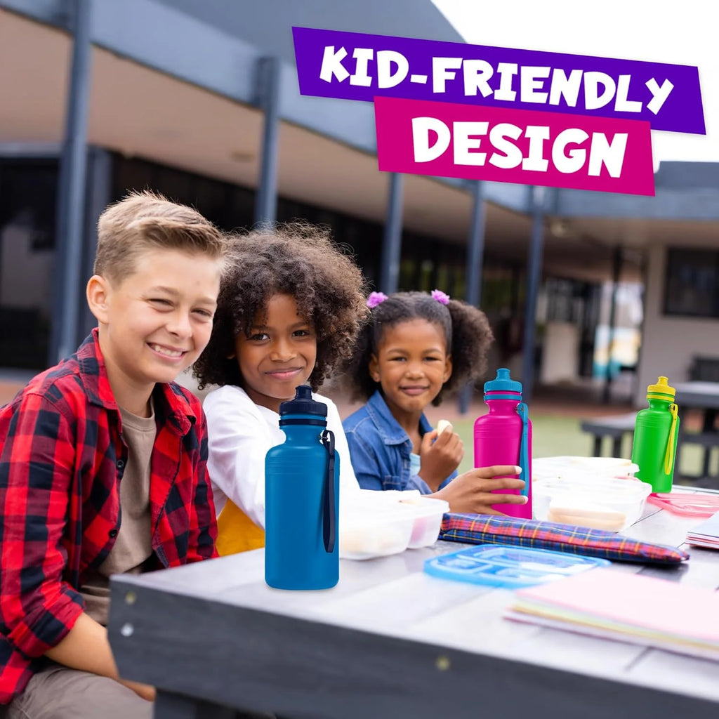 Bulk Water Bottles for Kids - (Pack of 12) 18 Oz - 7.5 Inch Bpa-Free Plastic Water Bottles with Pop-Up Tops & Handles for Summer, Reusable Water Bottles Bulk for School