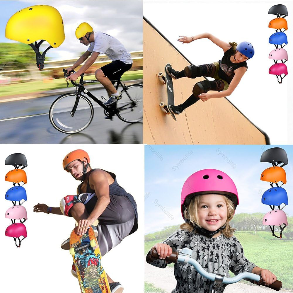 Adjustable Skateboard Skate Helmet with Protective Gear Knee Pads Elbow Pads Wrist Pads for Youth Outdoor Sports, BMX, Skateboard, Scooter, Bike, Roller, Kid'S Protective Gear Set