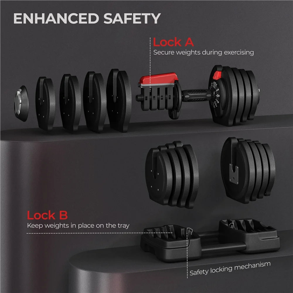 3-in-1 Adjustable Dumbbell Weight Set - 46.41 lbs, Black