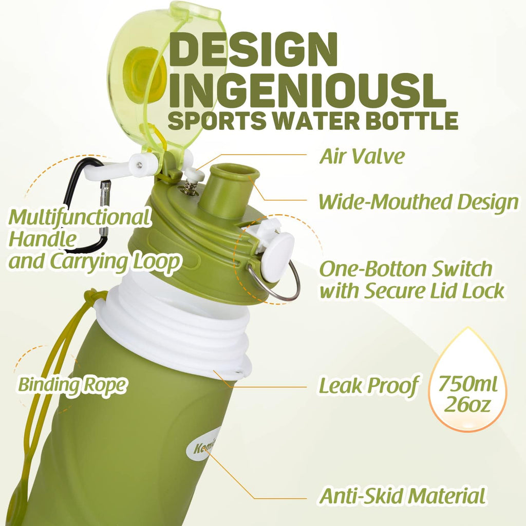 Collapsible Silicone Water Bottles-750Ml,Medical Grade,Bpa Free Travel Water Bottle Can Roll Up,26Oz,Leak Proof Foldable Sports & Outdoor Water Bottles